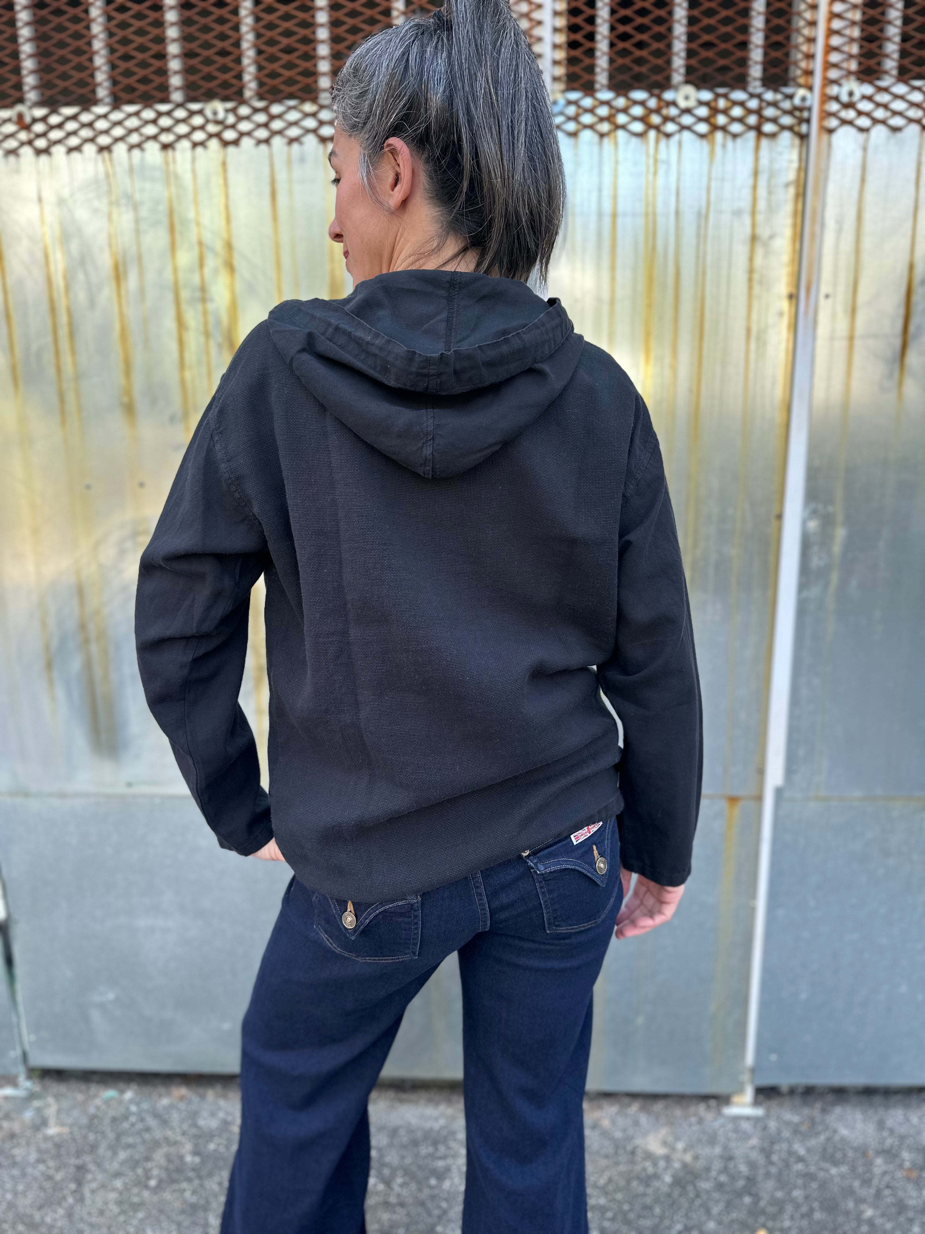 16-121 Black Linen Hoodie Jacket