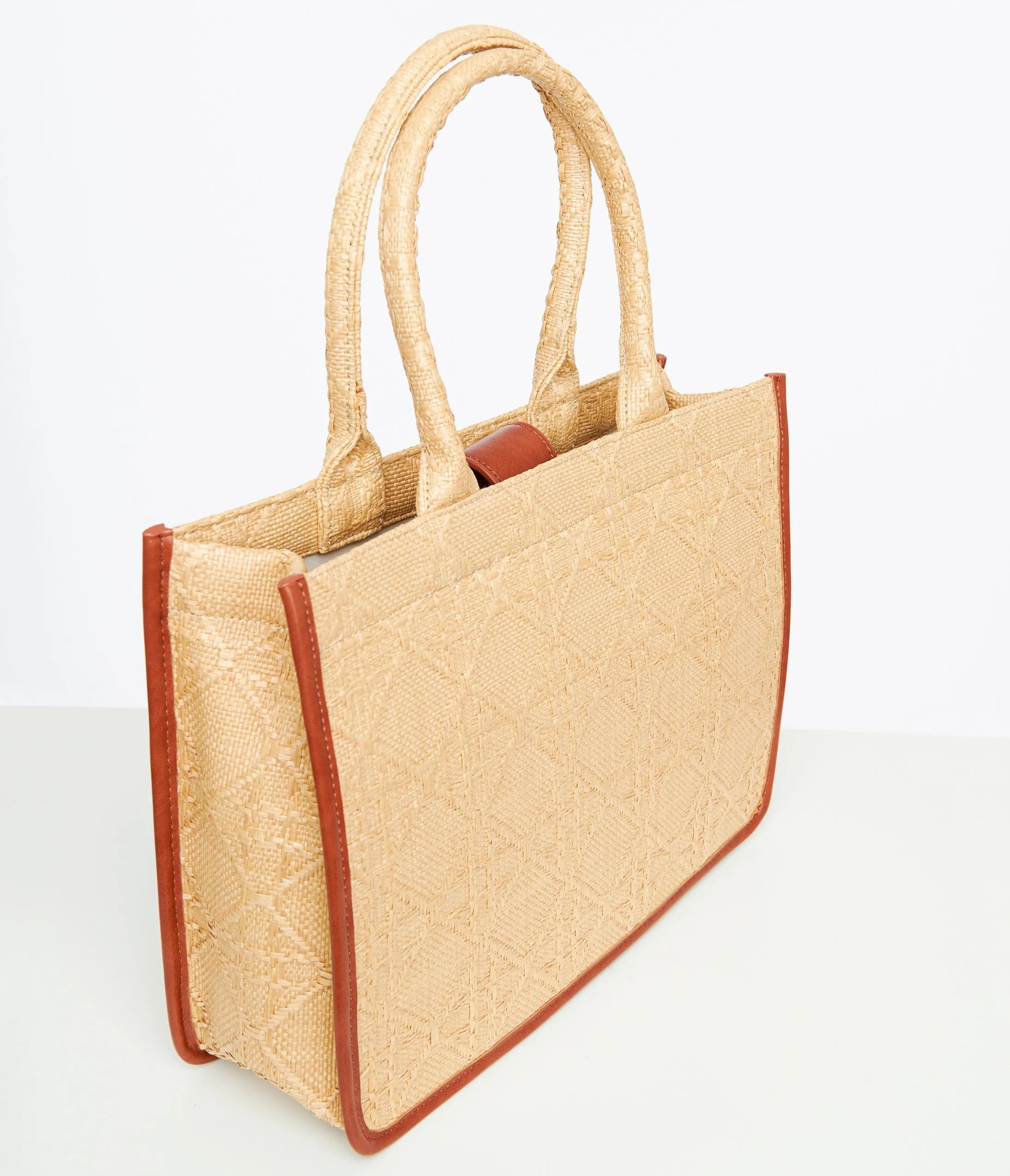 1950s Tan Square Straw Handbag