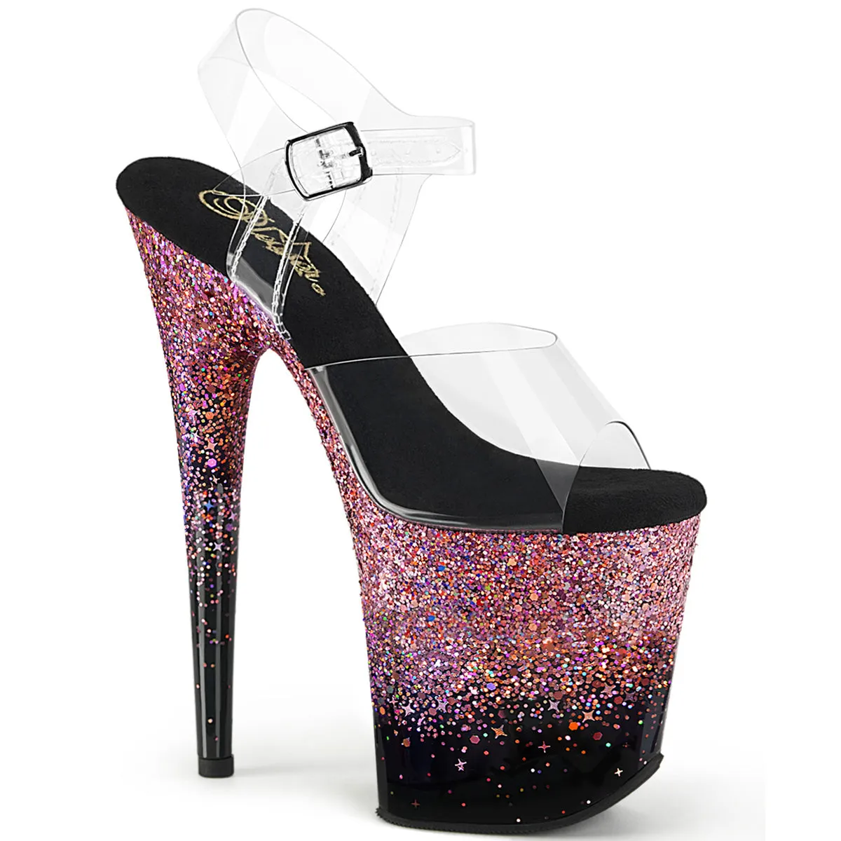 8 Inch Heel FLAMINGO-808SS Clear Pink Glitter