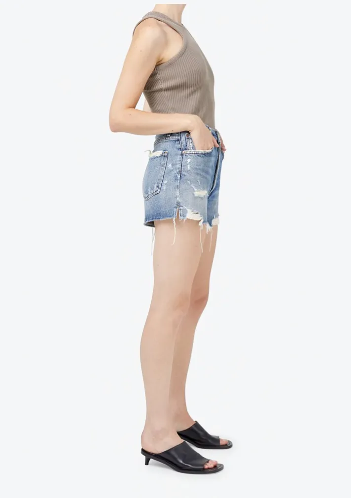 AGOLDE Dee Distressed High Rise Jean Shorts - Turmoil