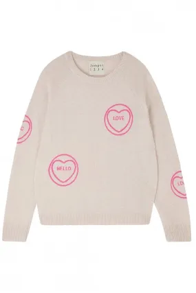 All Over Heart Sweater in Oatmeal    