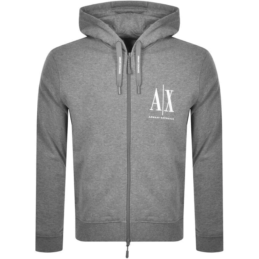 Armani Exchange Full Zip Logo Hoodie Grey