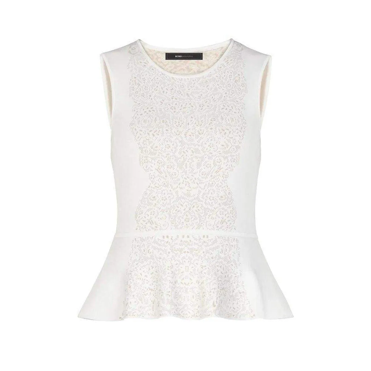 BCBG MAXAZRIA  |Alonya Pointelle Jacquard Peplum Pullover