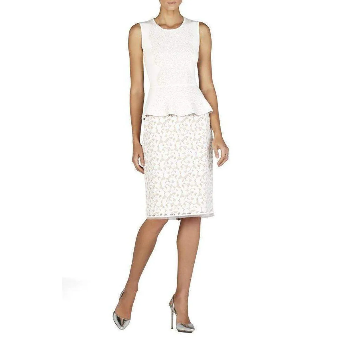 BCBG MAXAZRIA  |Alonya Pointelle Jacquard Peplum Pullover