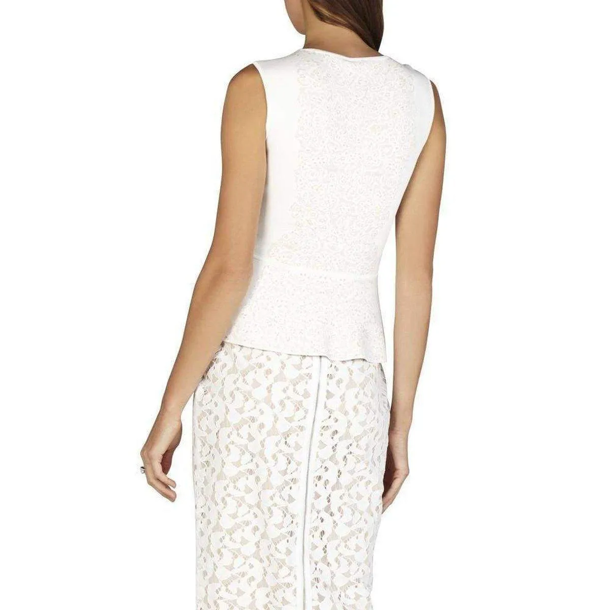 BCBG MAXAZRIA  |Alonya Pointelle Jacquard Peplum Pullover