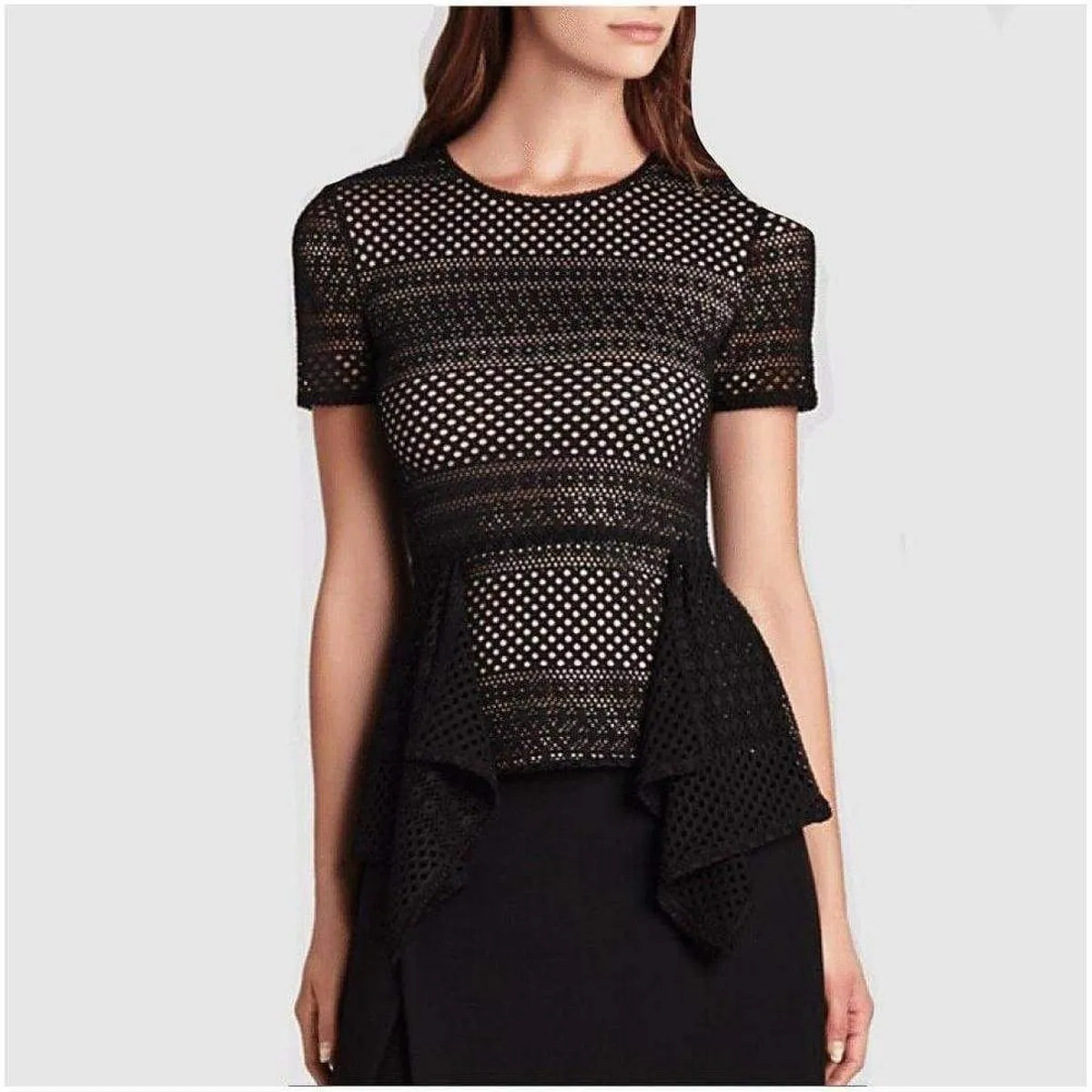 BCBG MAXAZRIA  |Vicktoria Mixed-Knit Peplum Top