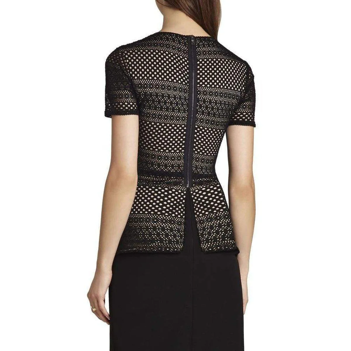 BCBG MAXAZRIA  |Vicktoria Mixed-Knit Peplum Top