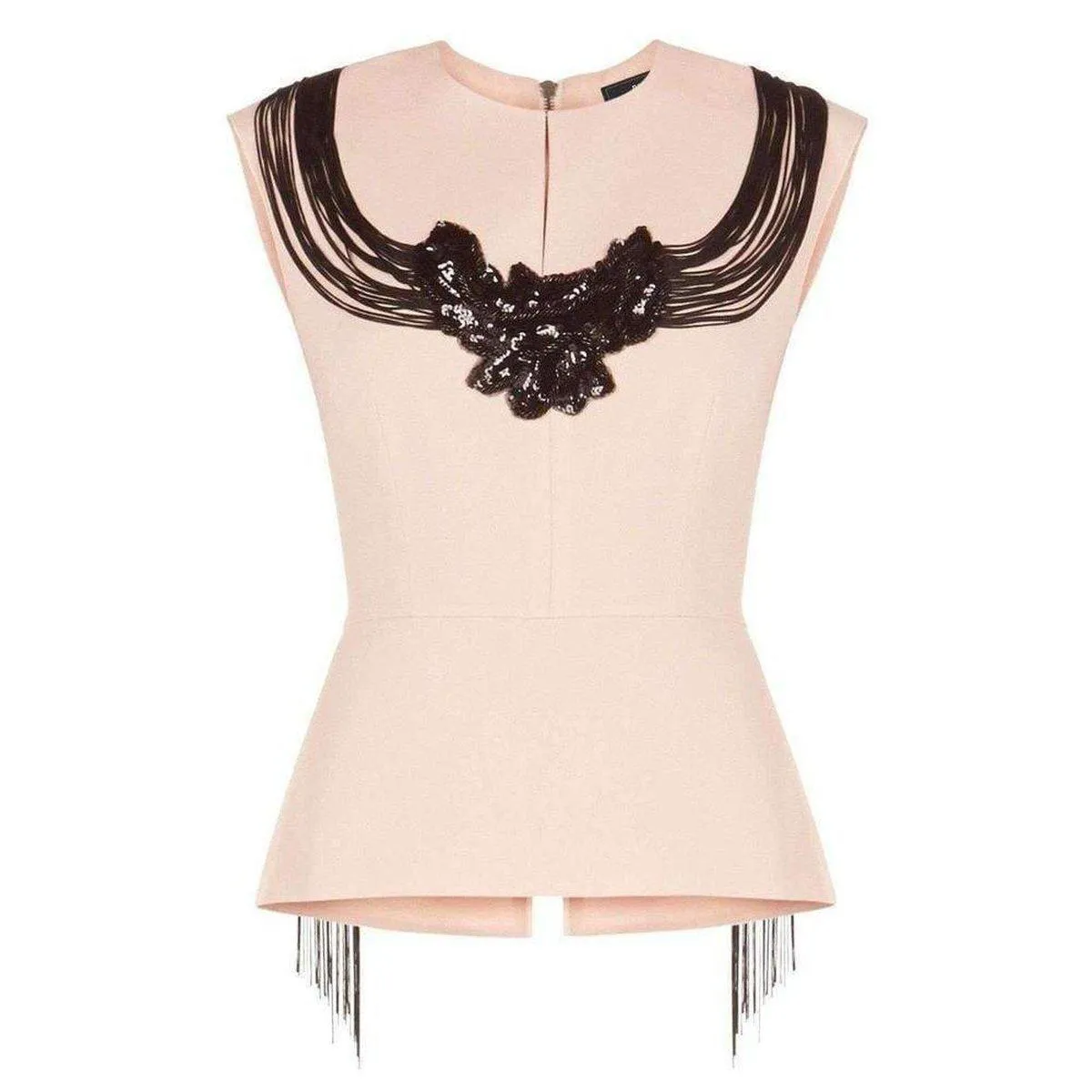 BCBG MAXAZRIA  |Virginie Beaded Fringe Peplum Top