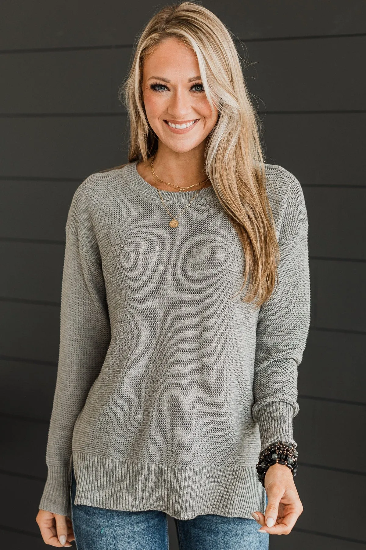 Be Fashionable Knit Sweater- Heather Grey