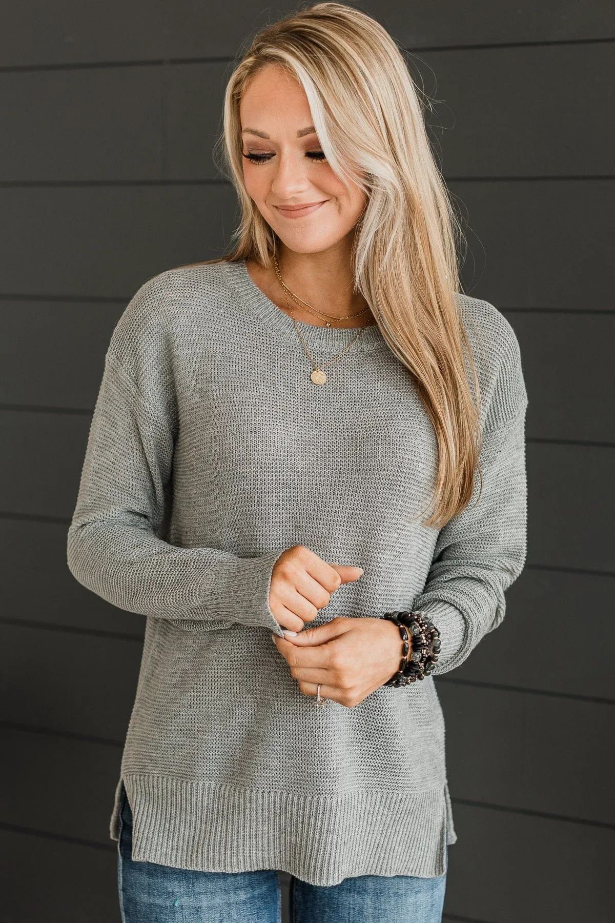 Be Fashionable Knit Sweater- Heather Grey