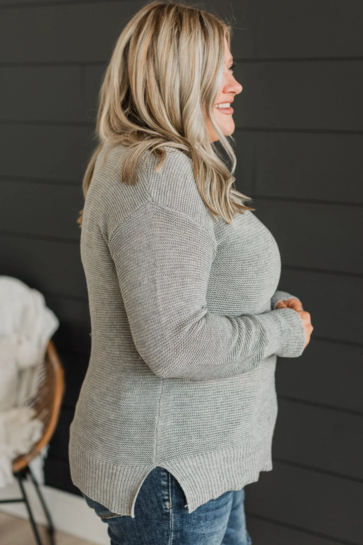 Be Fashionable Knit Sweater- Heather Grey