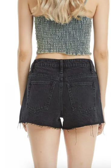 Black High Rise Denim Shorts