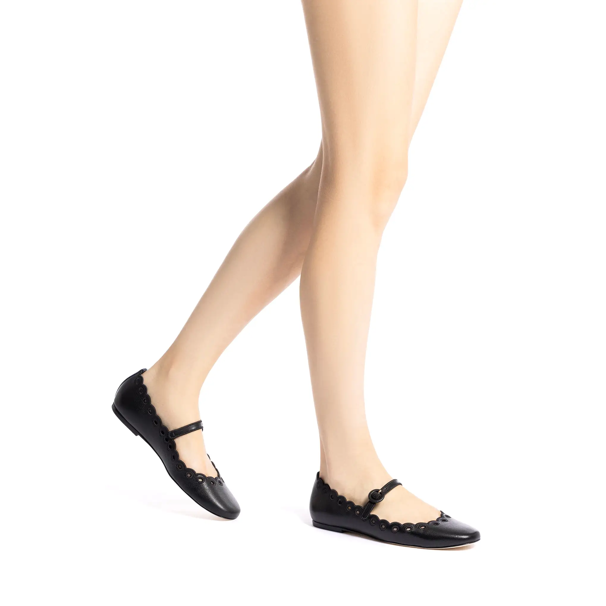 Blair Broderie Ballet Flat In Black Leather