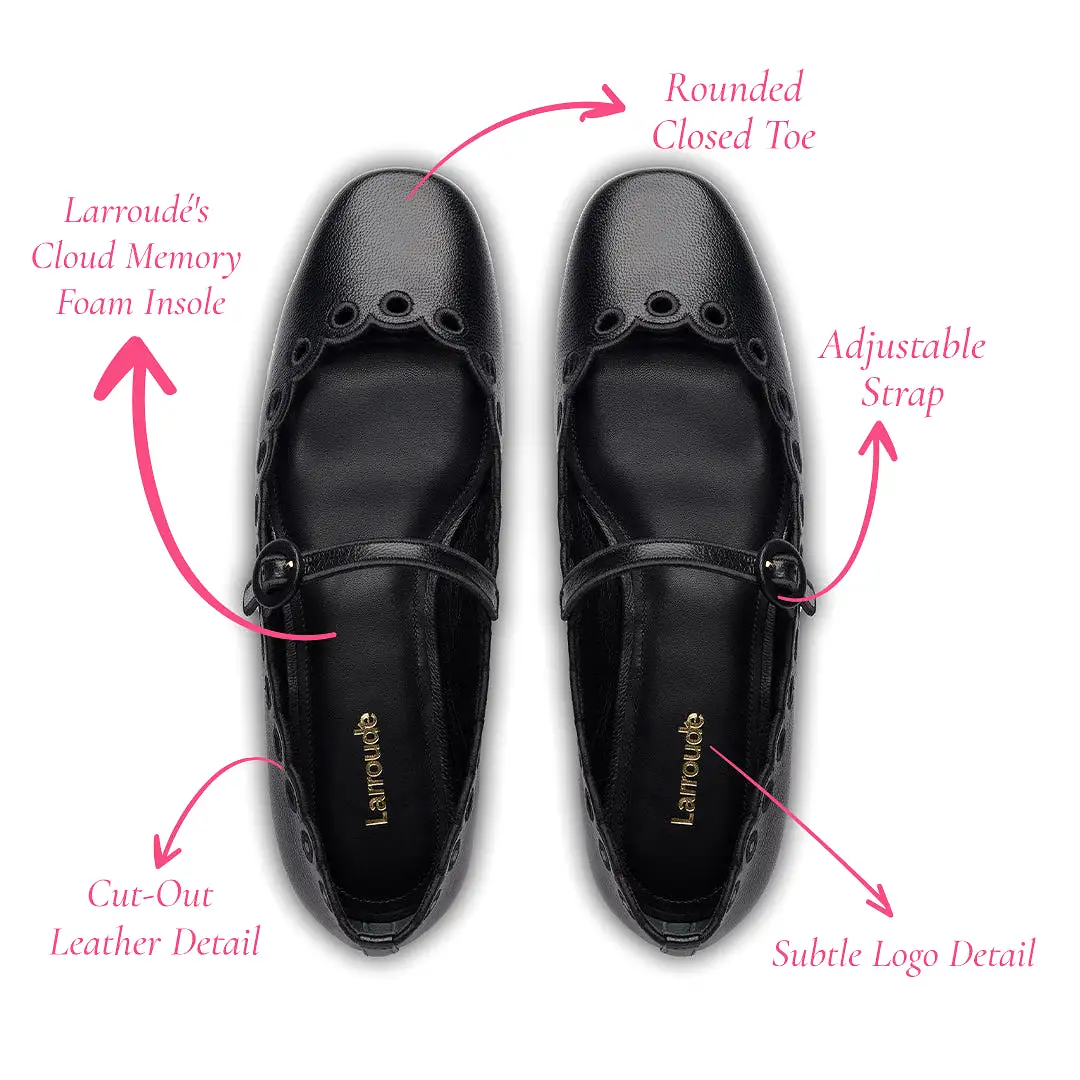 Blair Broderie Ballet Flat In Black Leather