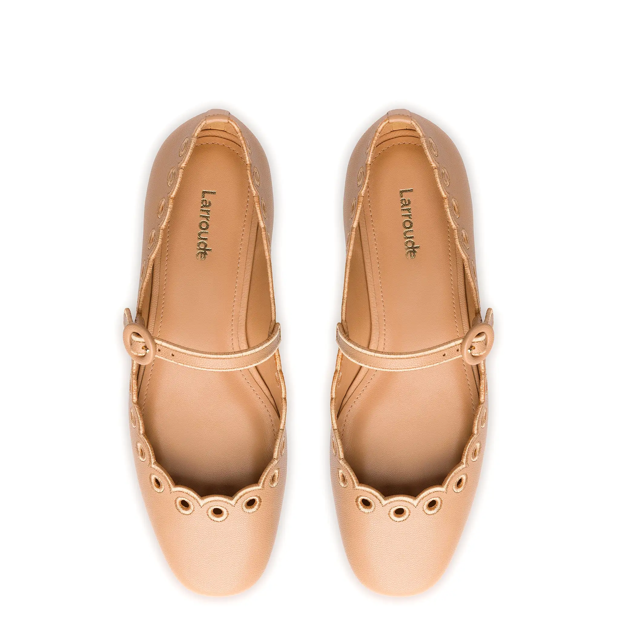 Blair Broderie Ballet Flat In Tan Leather