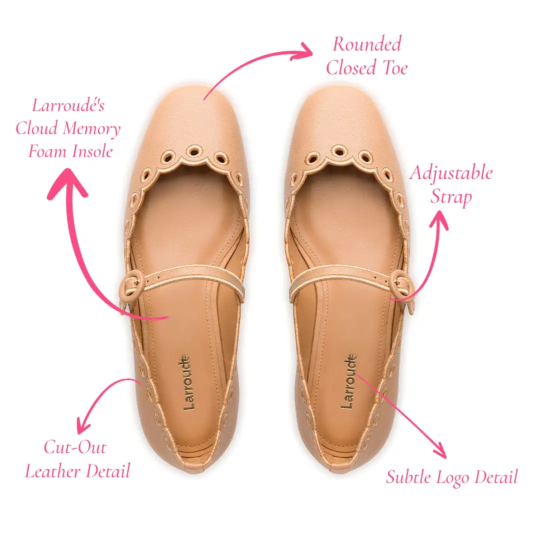 Blair Broderie Ballet Flat In Tan Leather