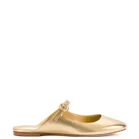 Blair Flat Mule In Gold Metallic Leather