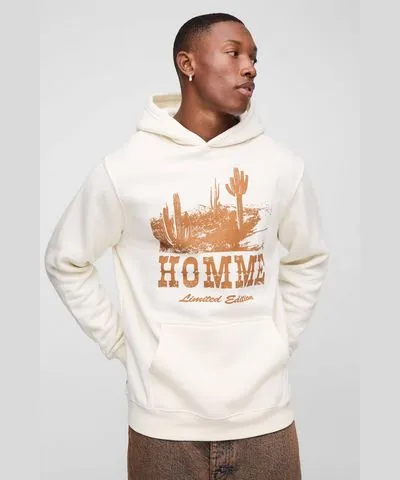 boohooMAN Mens Homme Western Cactus Hoodie