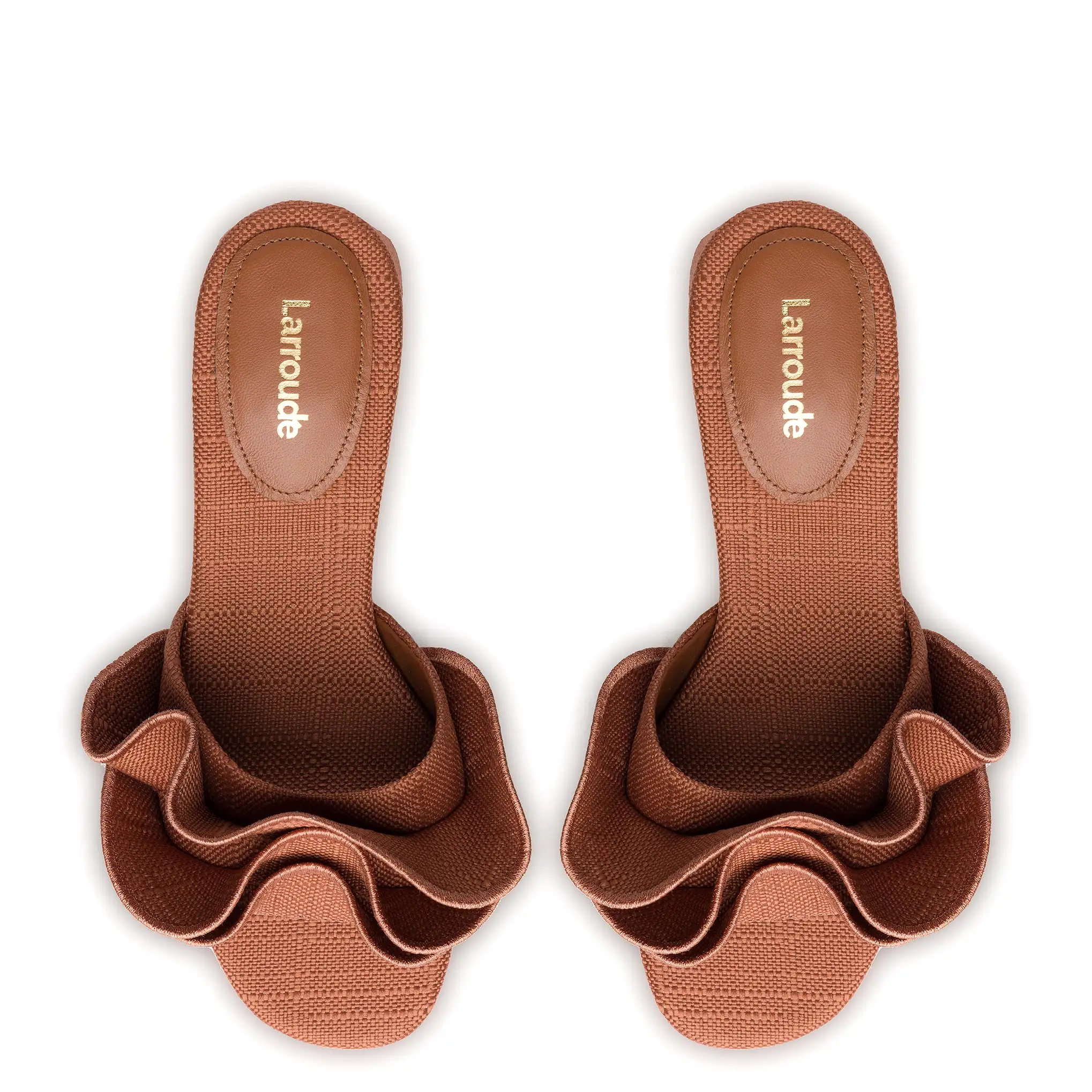 Brigitte Ruffle Mule In Caramel Raffia