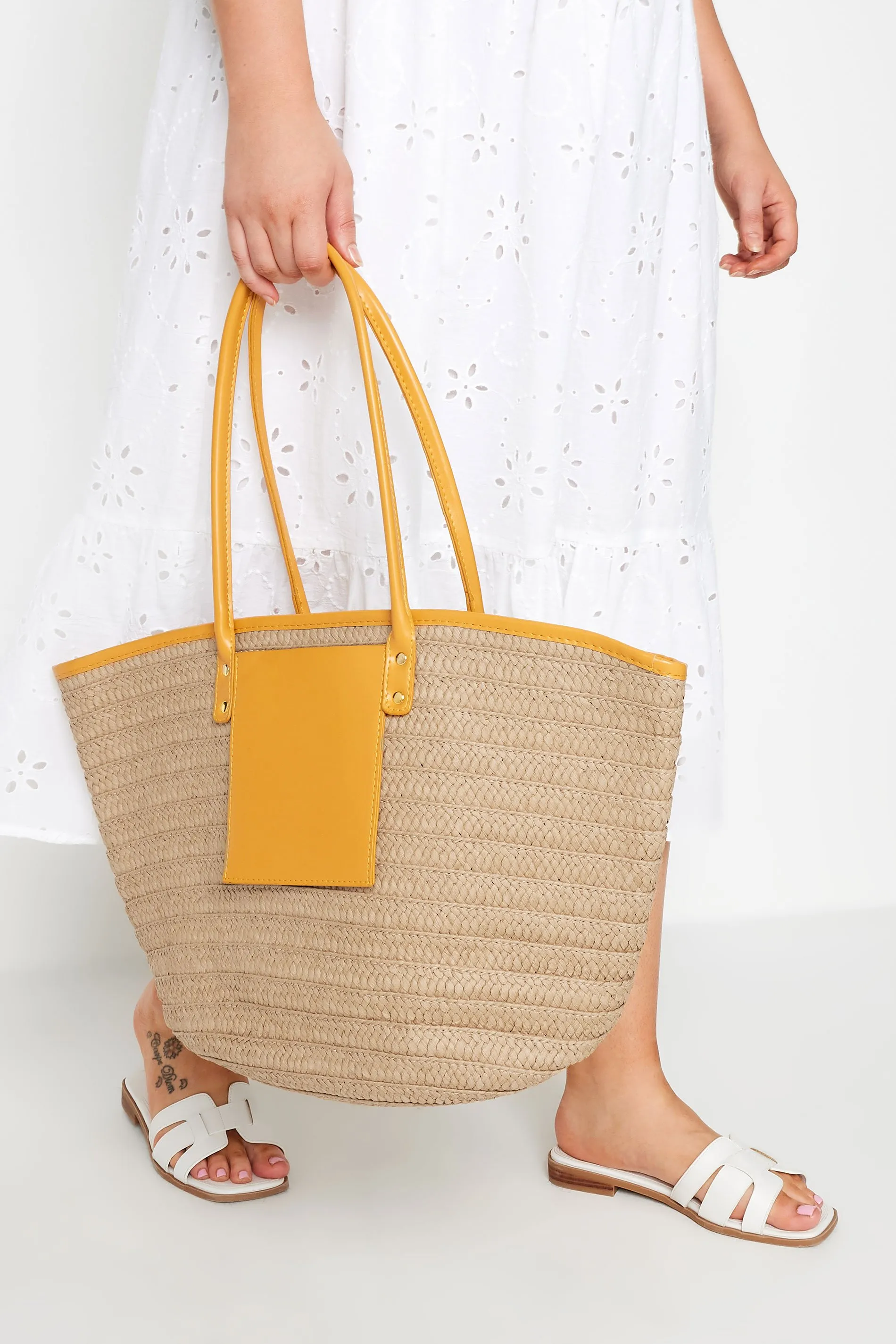 Brown & Yellow Straw Beach Bag