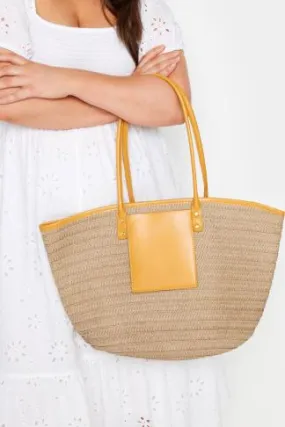 Brown & Yellow Straw Beach Bag