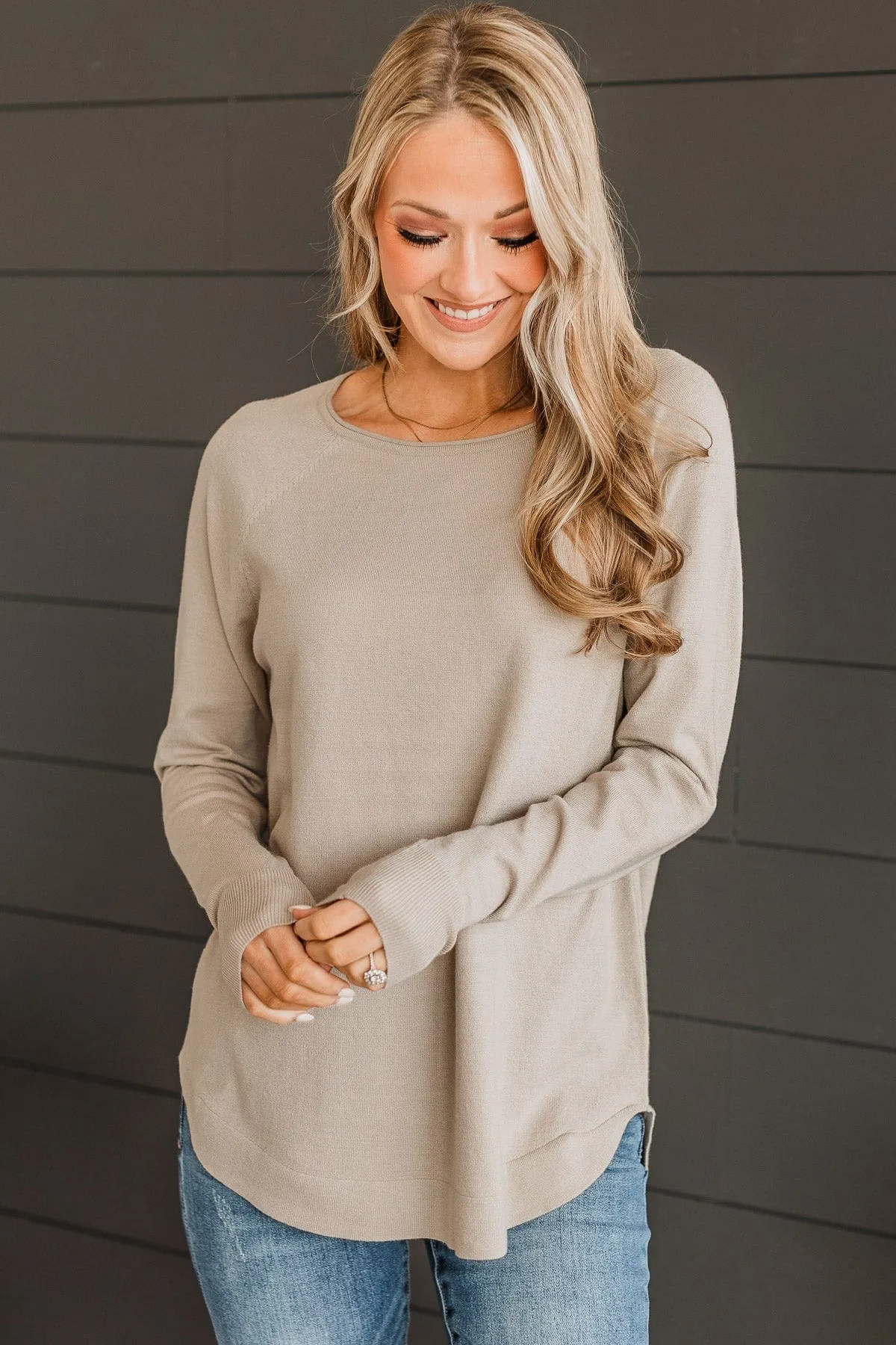 Butter Me Up Knit Sweater- Taupe