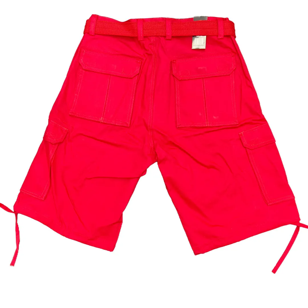 Cargo Shorts with Adjustable Twill Belt Utility Pocket - Red