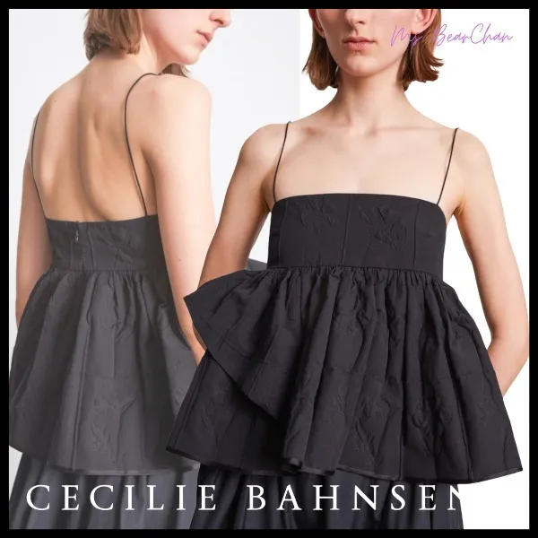 CECILIE BAHNSEN  |Flower Patterns Casual Style Peplum Cotton Party Style