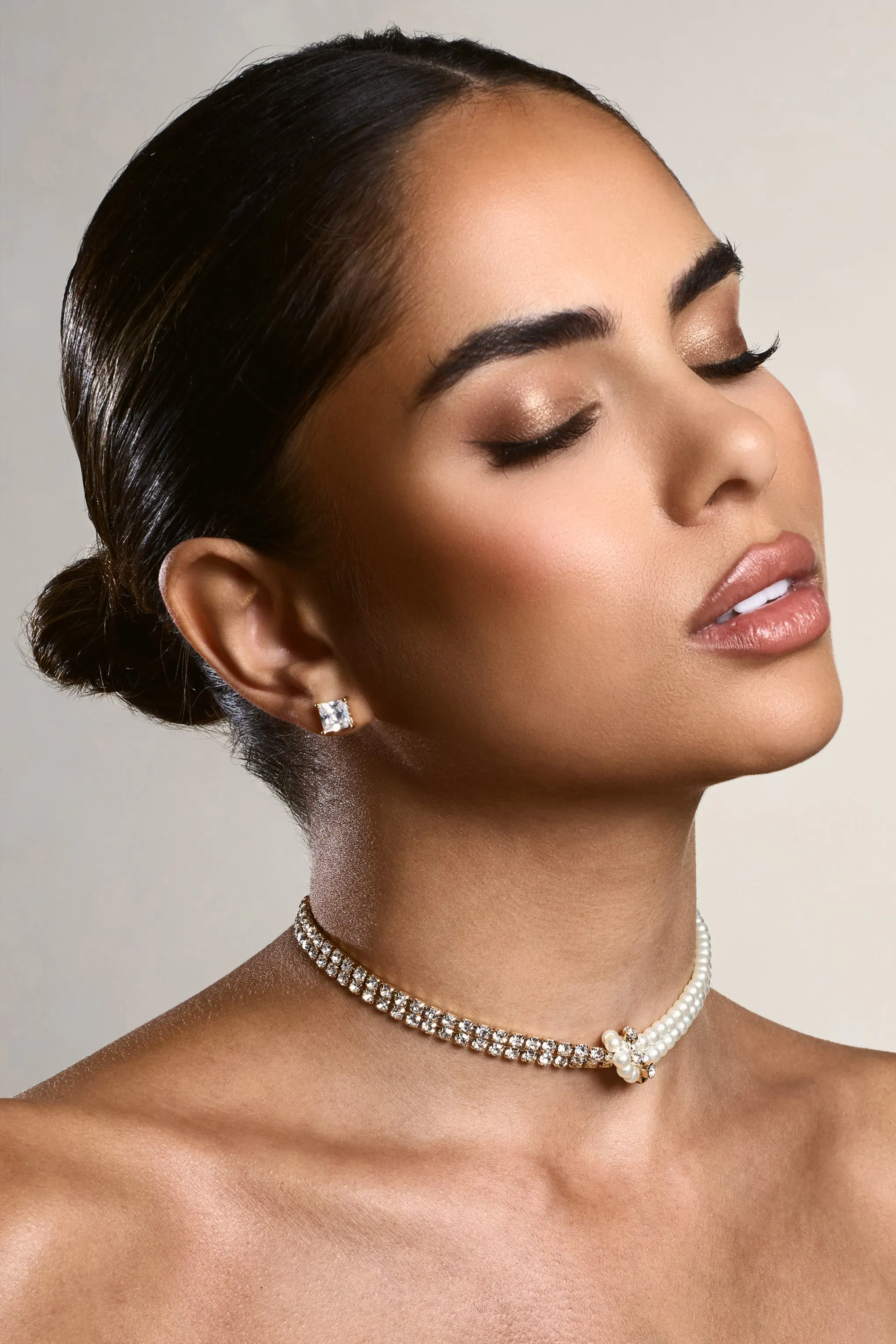 Charlene | Gold Diamante & Pearl Necklace