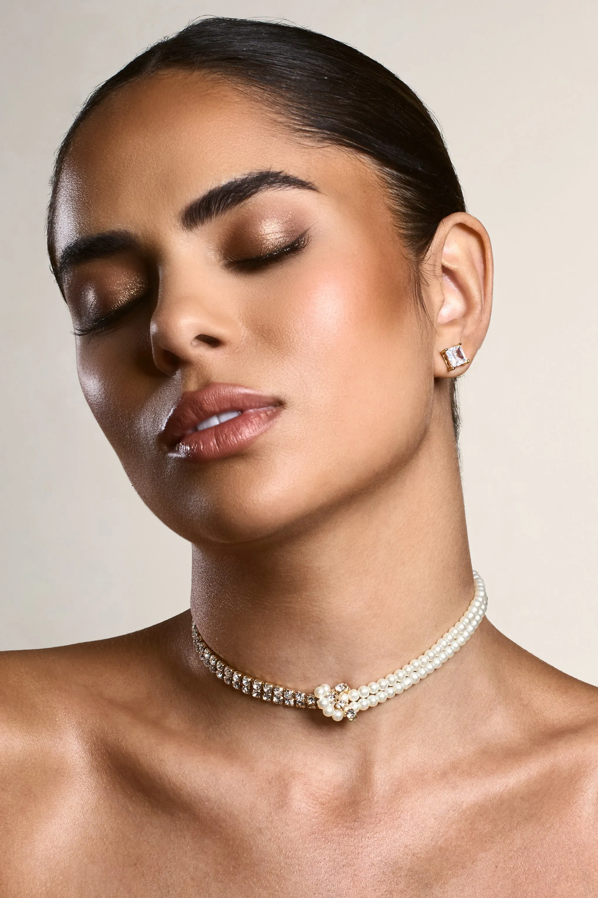 Charlene | Gold Diamante & Pearl Necklace