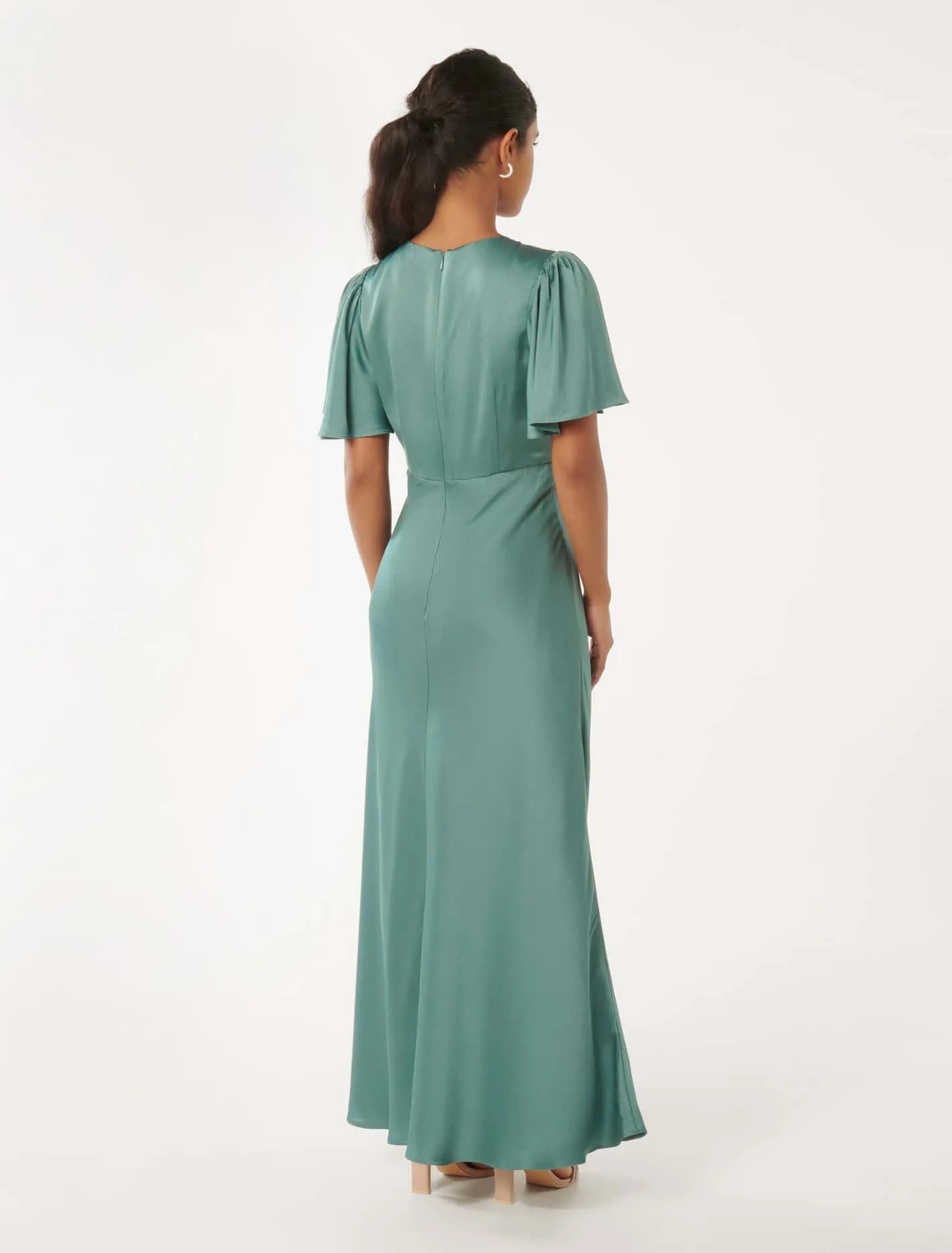 Chelsea Petite Flutter Sleeve Satin Maxi Dress