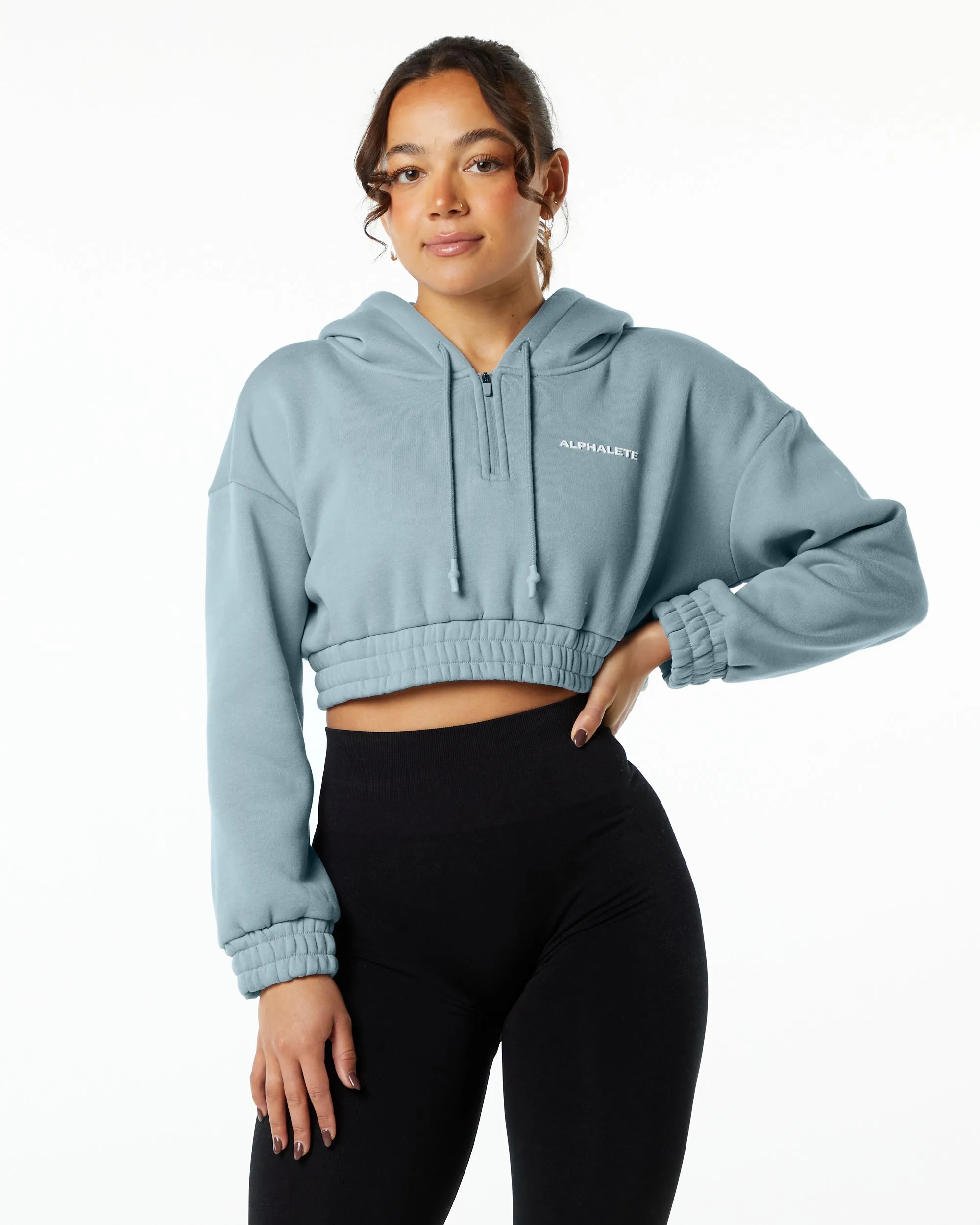 Classic Capital Crop Hoodie - Fog Blue