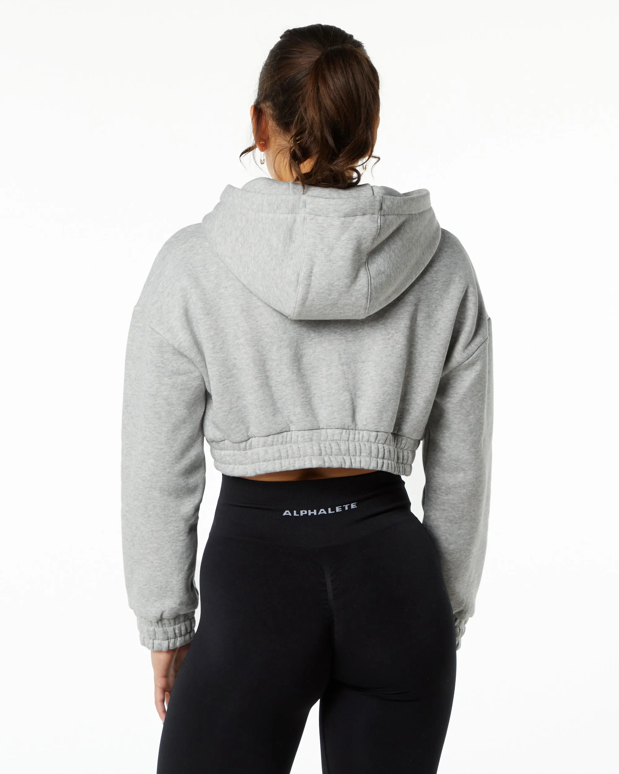 Classic Capital Crop Hoodie - Heather Grey