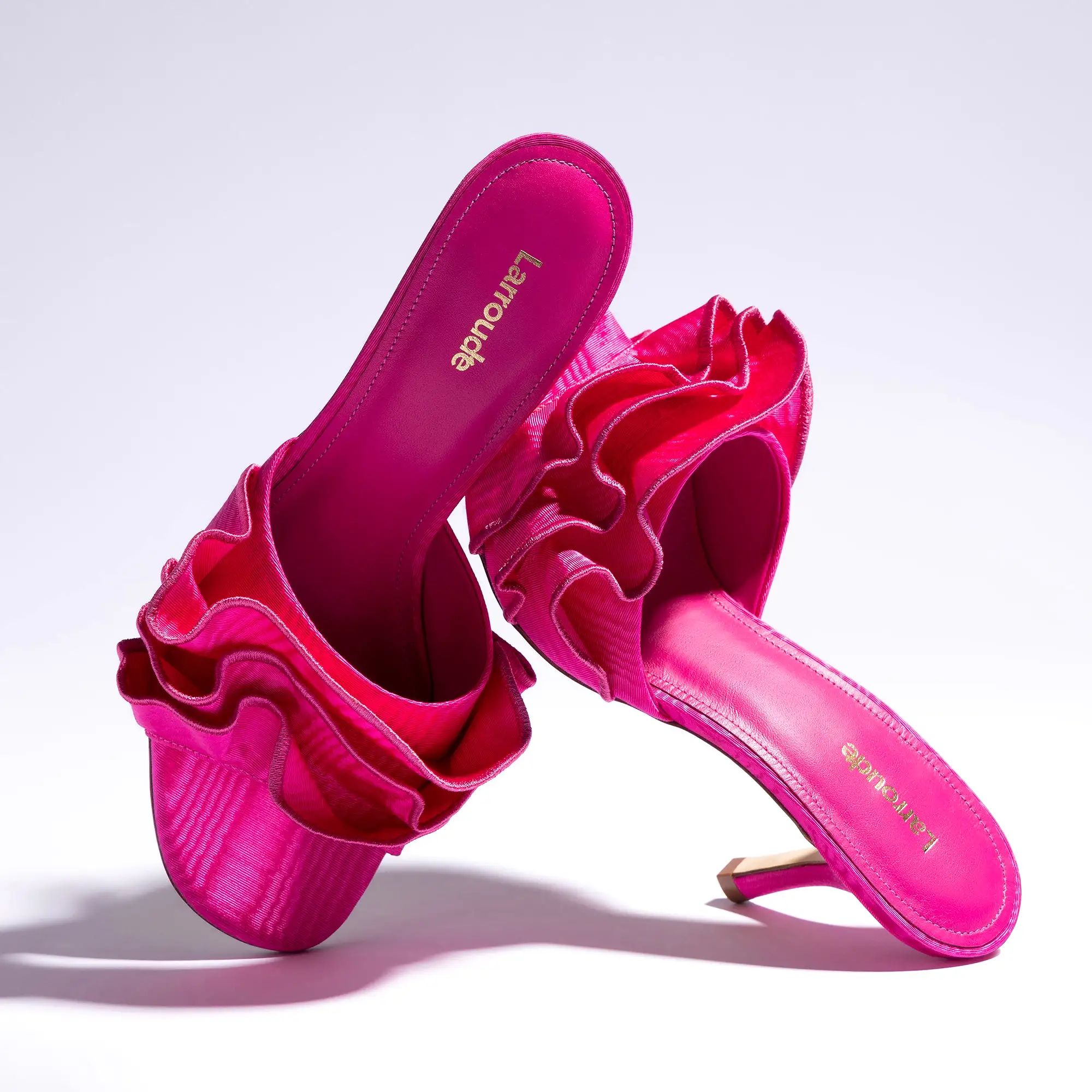 Colette Ruffle Sandal In Magenta Fabric