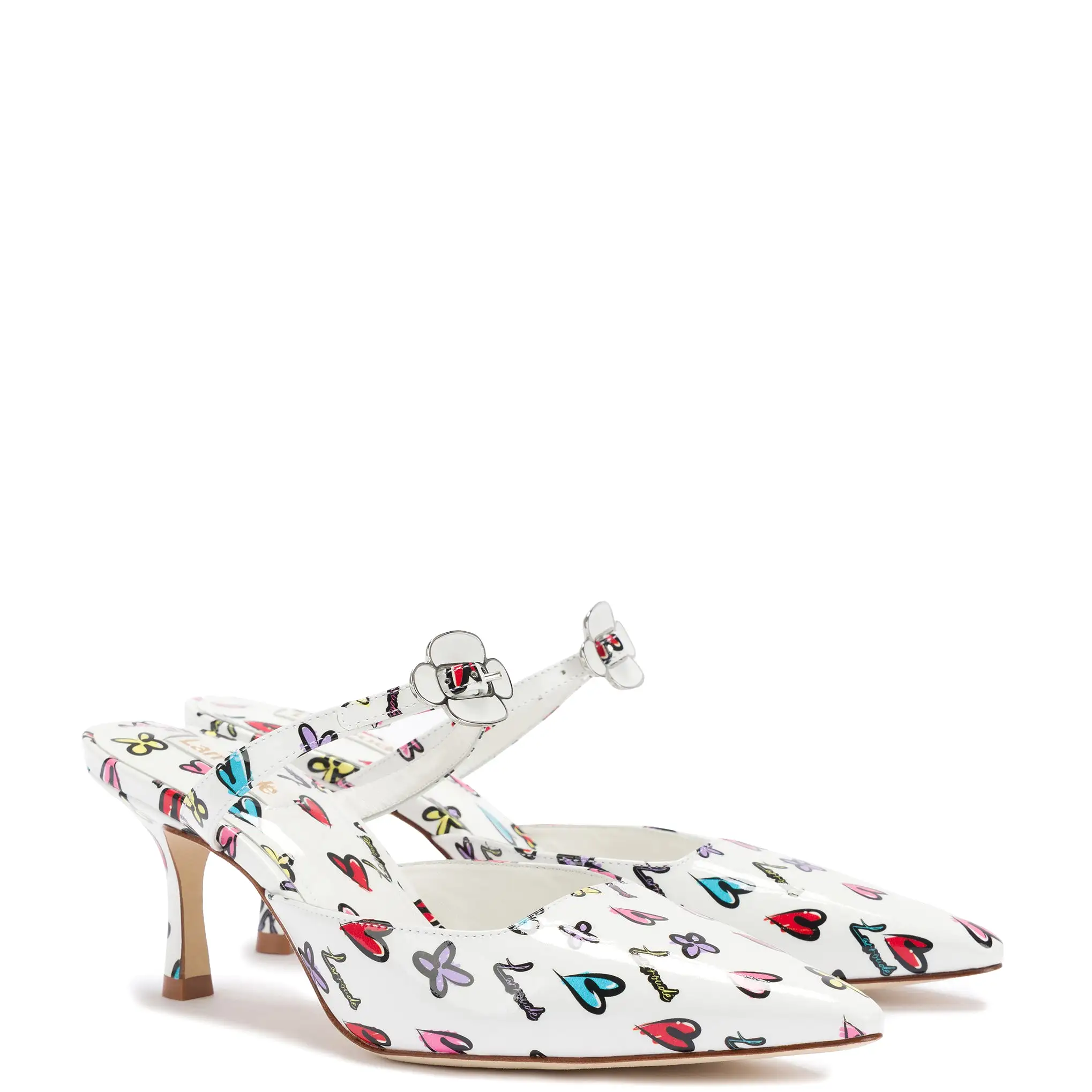 Daisy Pump In White Heart Printed Leather