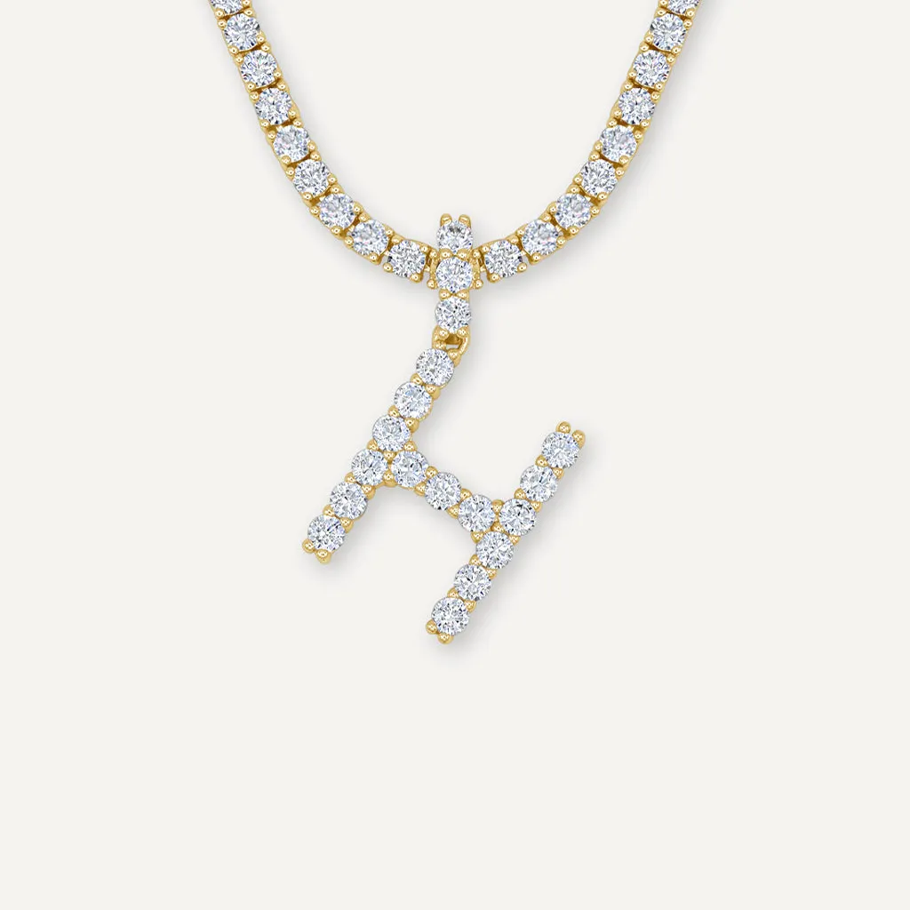 Diamond Letter Necklace & 3mm Tennis Chain