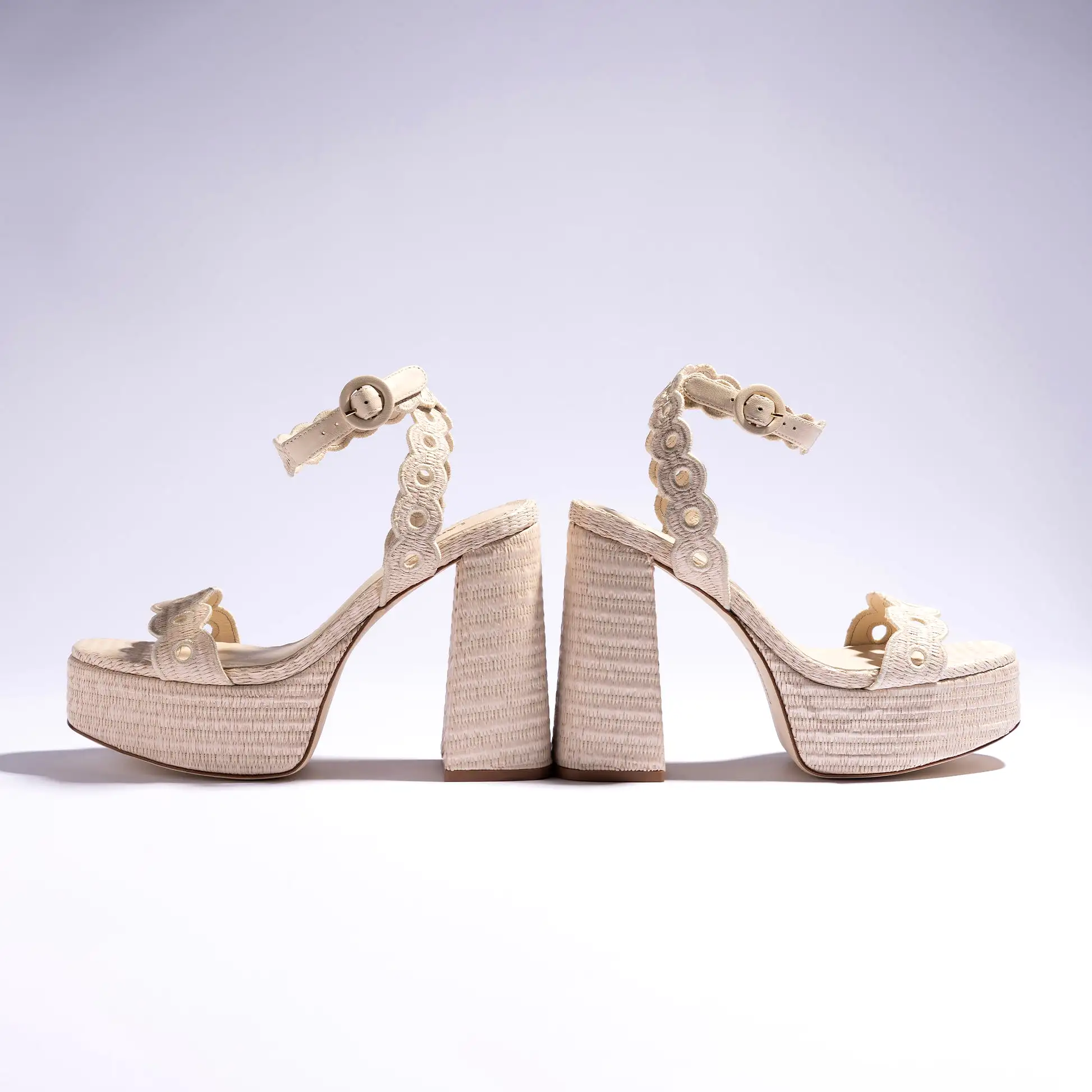 Dolly Broderie Sandal In Natural Raffia