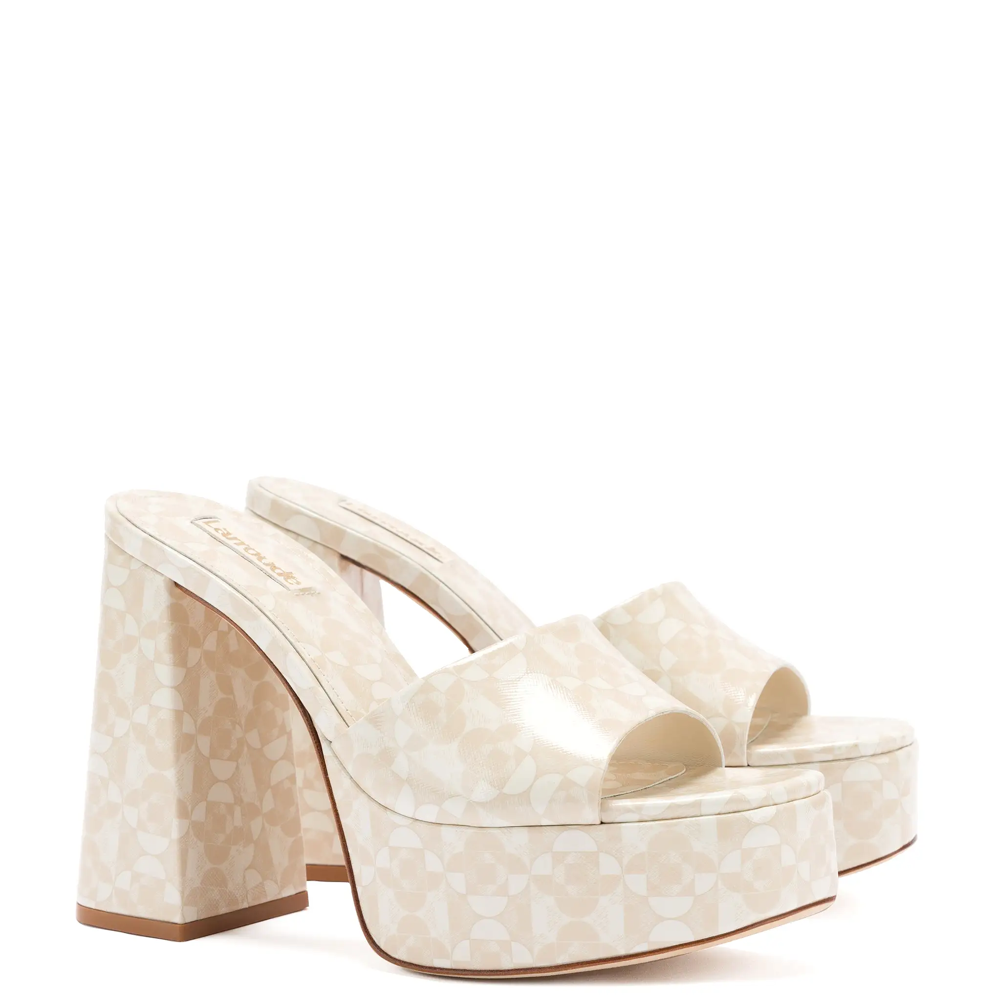 Dolly Mule In Dual Printed Beige Saffiano Leather