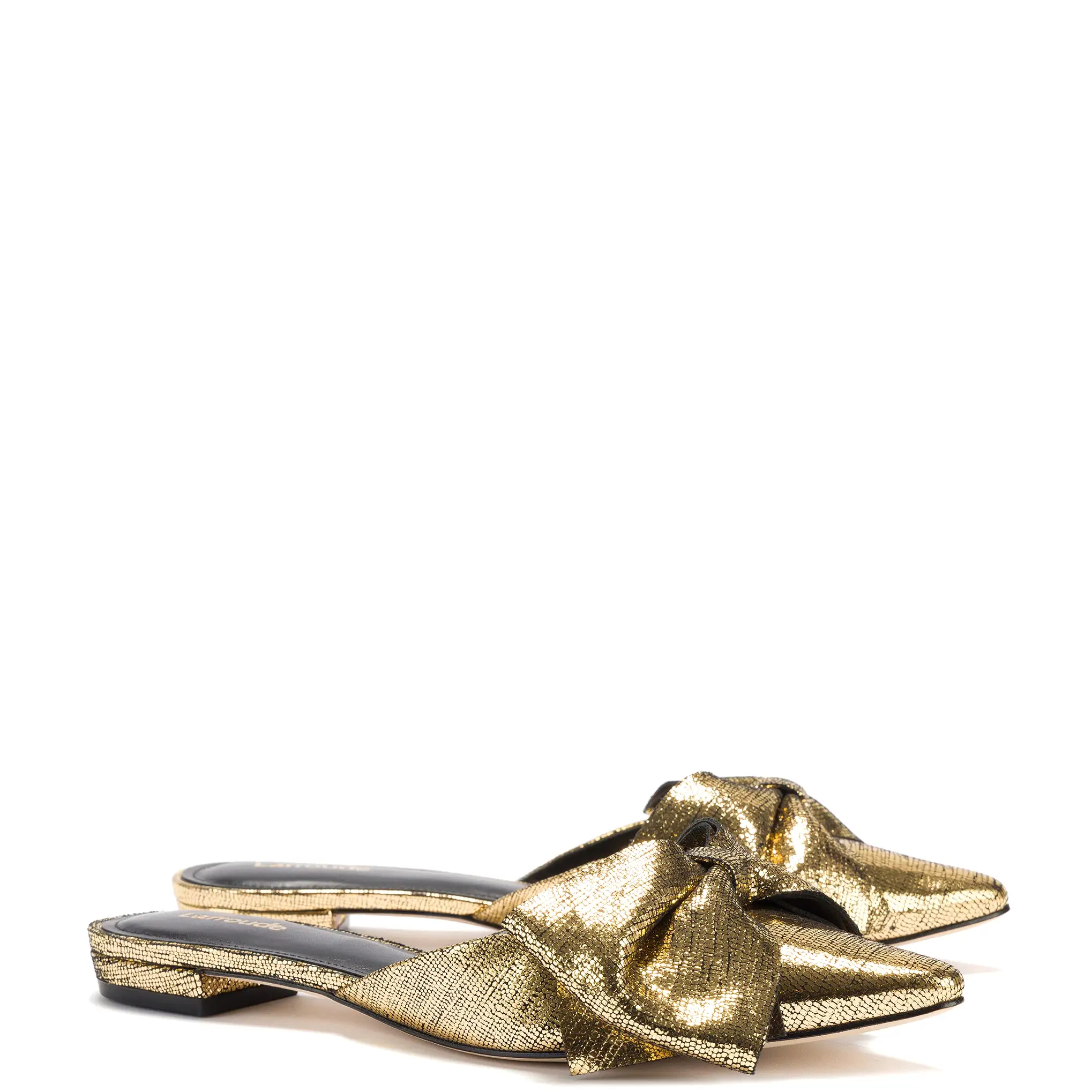 Elle Flat Mule In Gold Cracked Metallic Leather