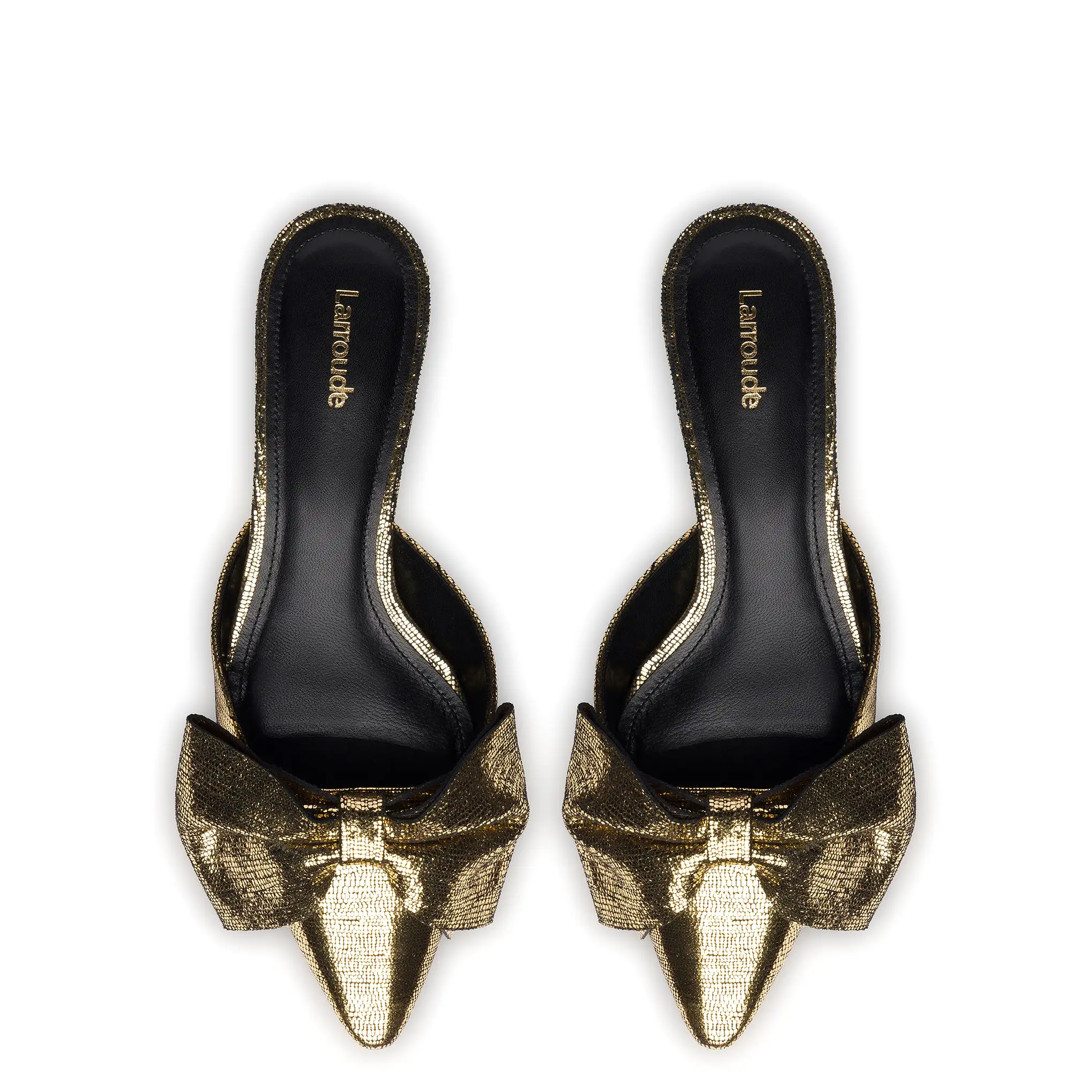 Elle Flat Mule In Gold Cracked Metallic Leather