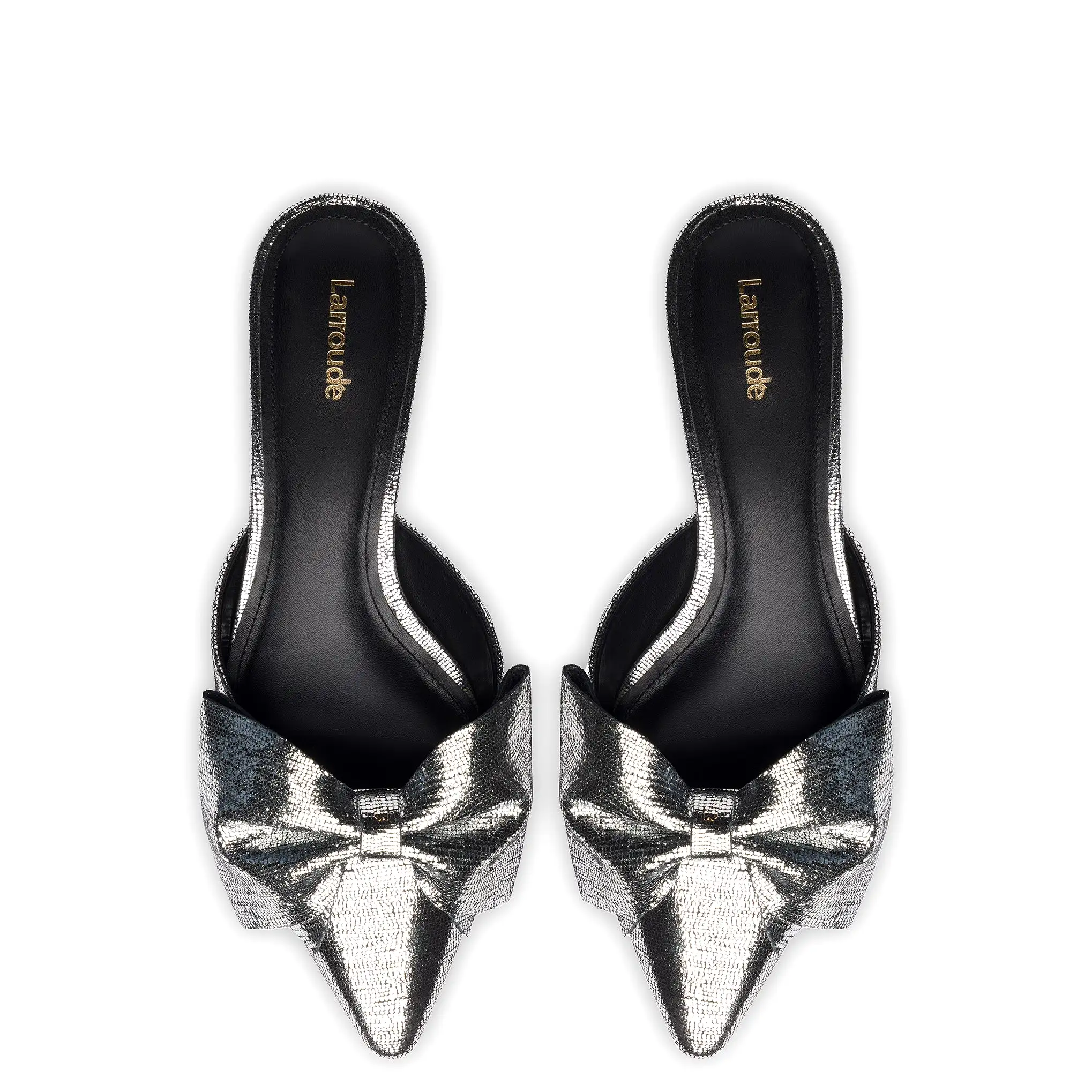 Elle Flat Mule In Silver Cracked Metallic Leather