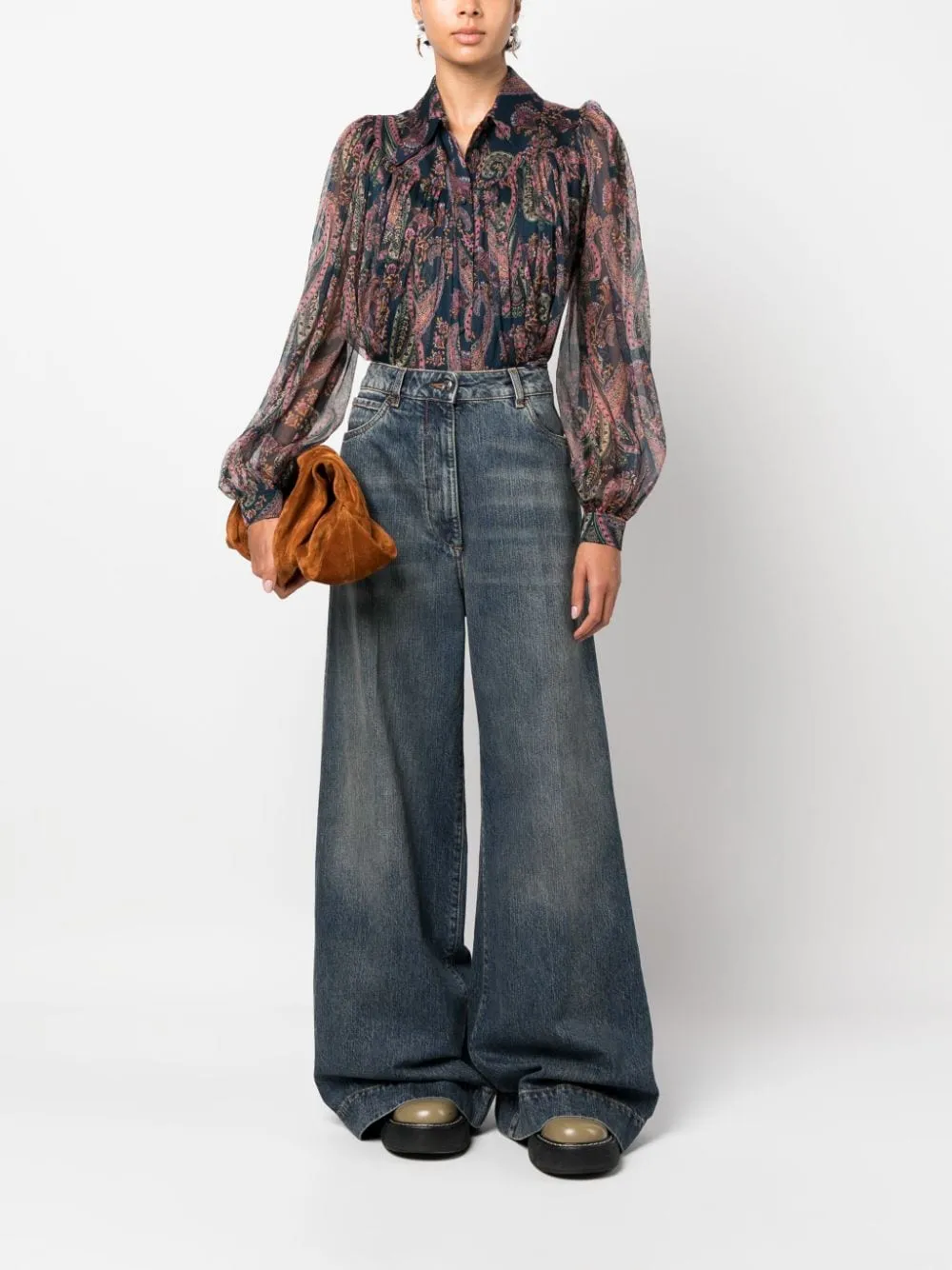 ETRO Blue High-Rise Flared Cotton Denim Jeans