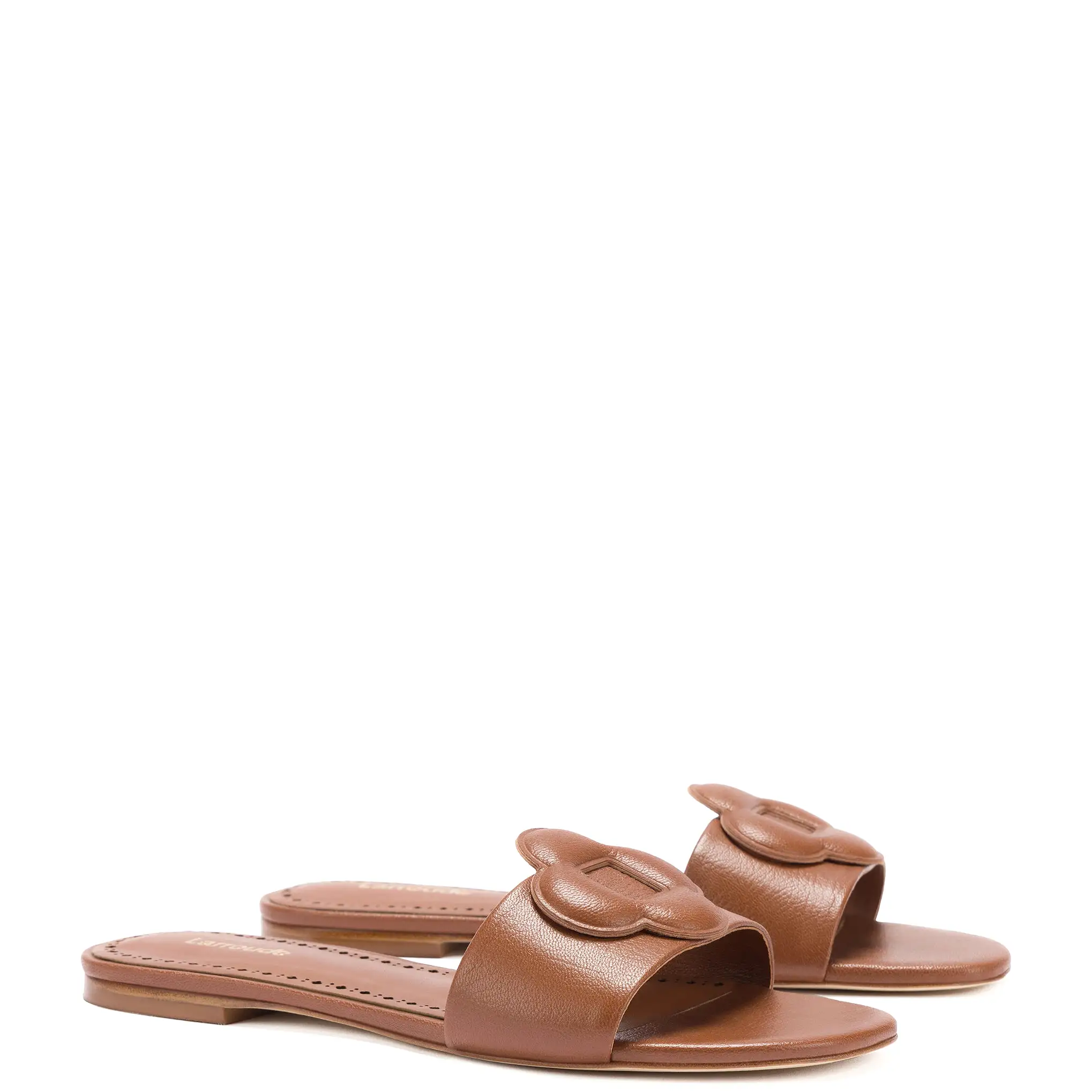 Flora Flat Mule In Caramel Leather