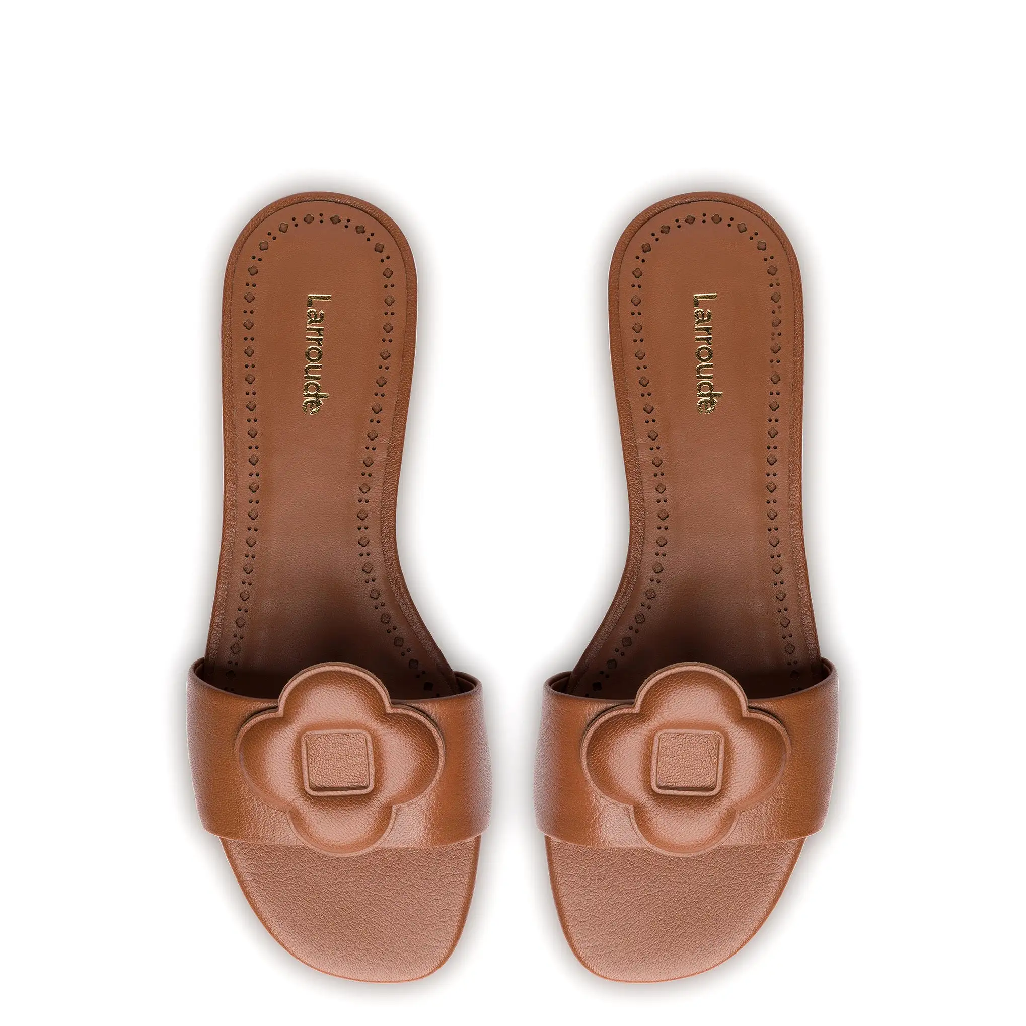 Flora Flat Mule In Caramel Leather