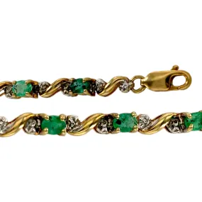 Gold 10k emerald and diamond tennis bracelet