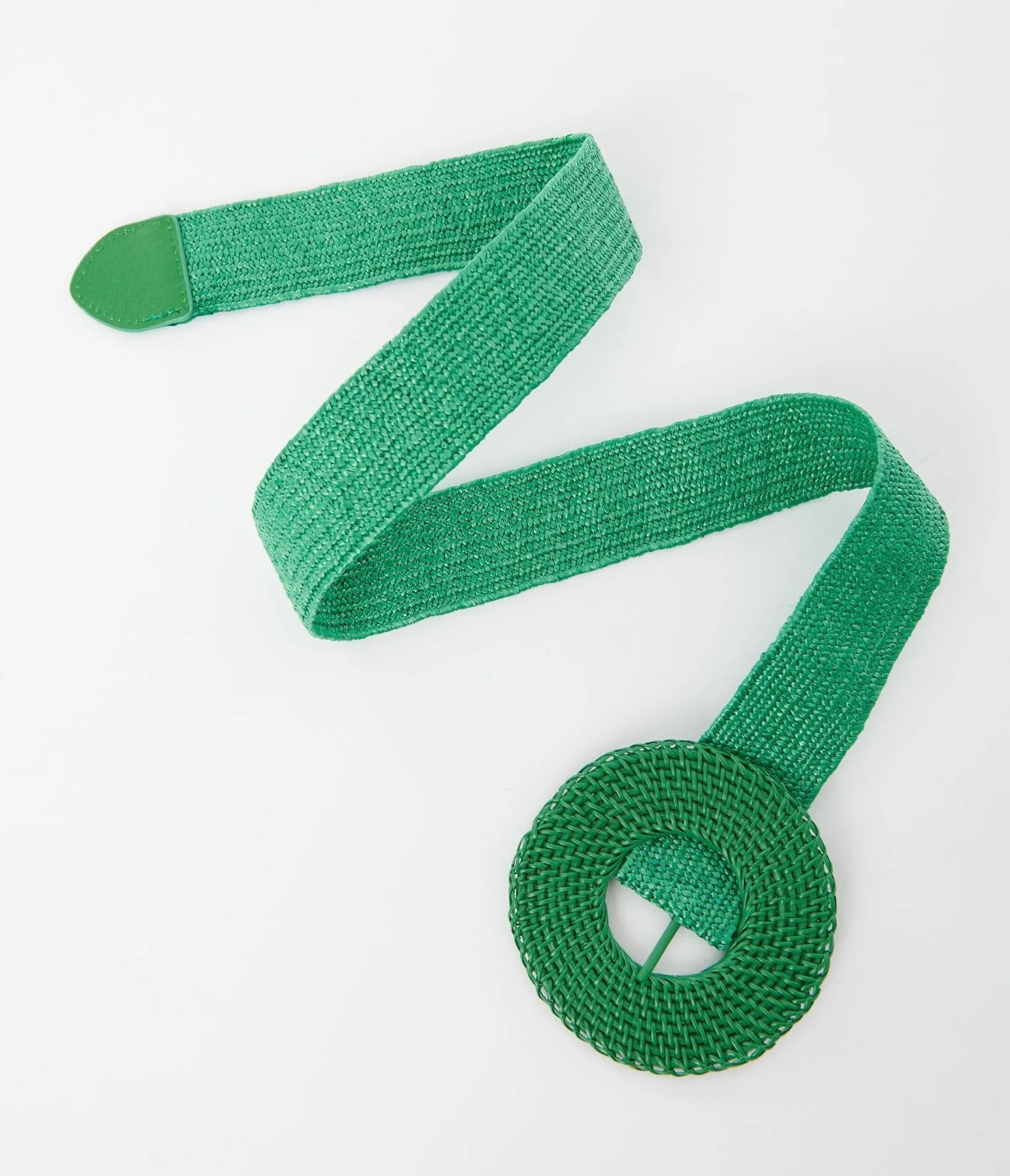 Green Circle Buckle Woven Belt