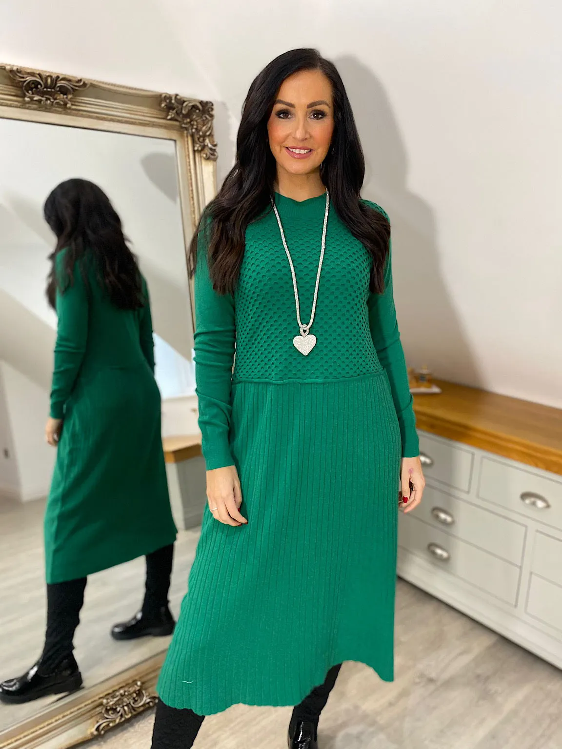 Green Multi Texture Knit Dress Chelsea