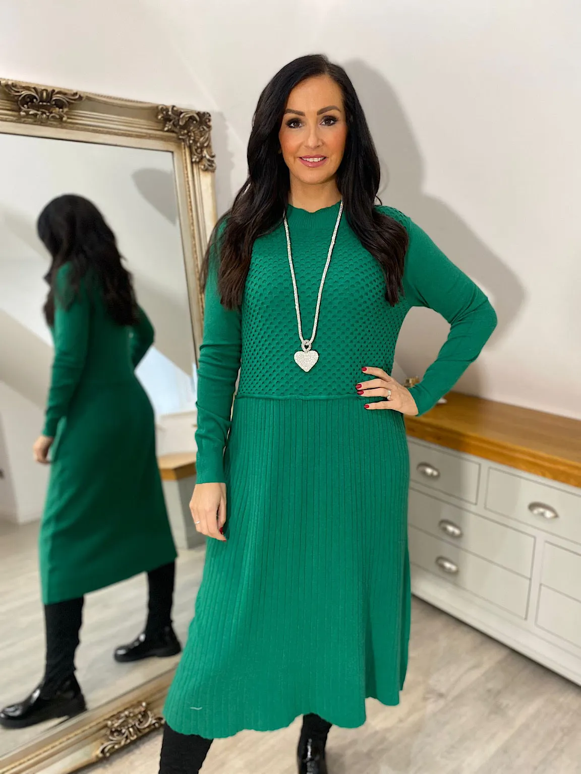 Green Multi Texture Knit Dress Chelsea