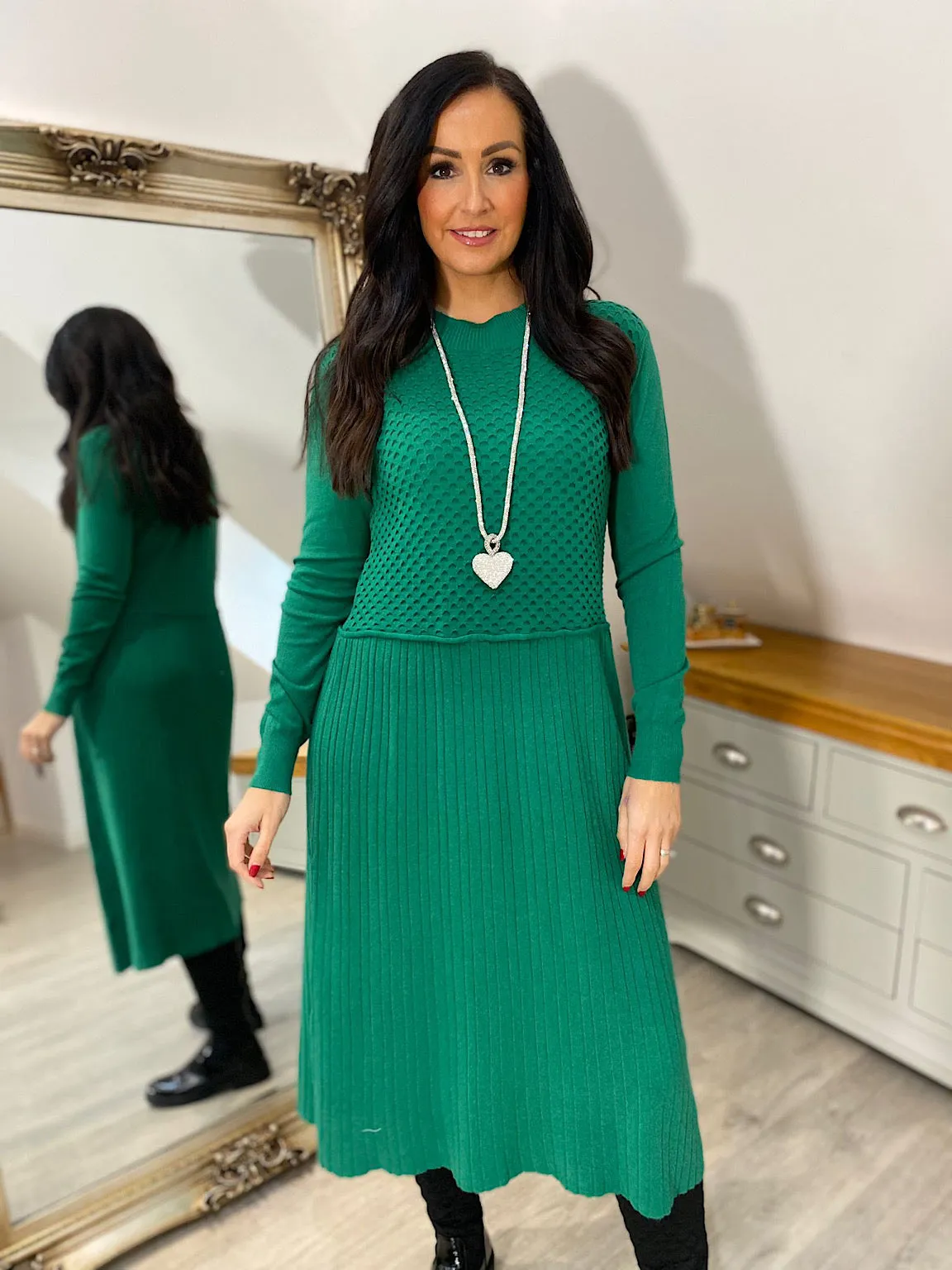 Green Multi Texture Knit Dress Chelsea