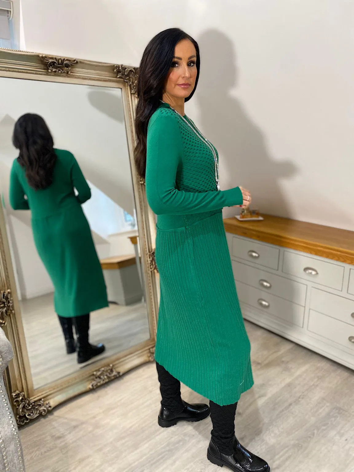 Green Multi Texture Knit Dress Chelsea